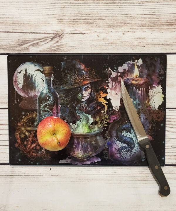 Witch Collage Gothic Print Glass Chopping Board