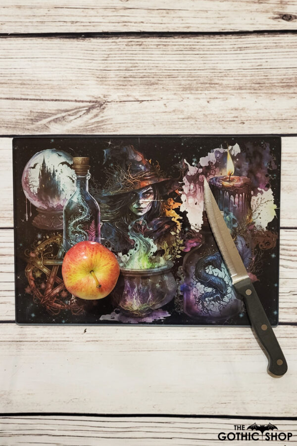Witch Collage Gothic Print Glass Chopping Board