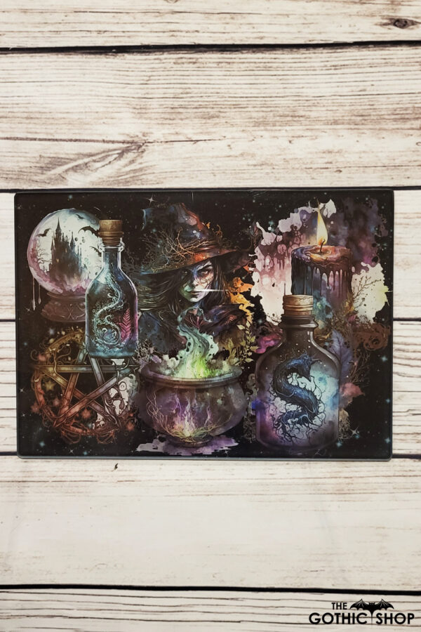 Witch Collage Gothic Print Glass Chopping Board