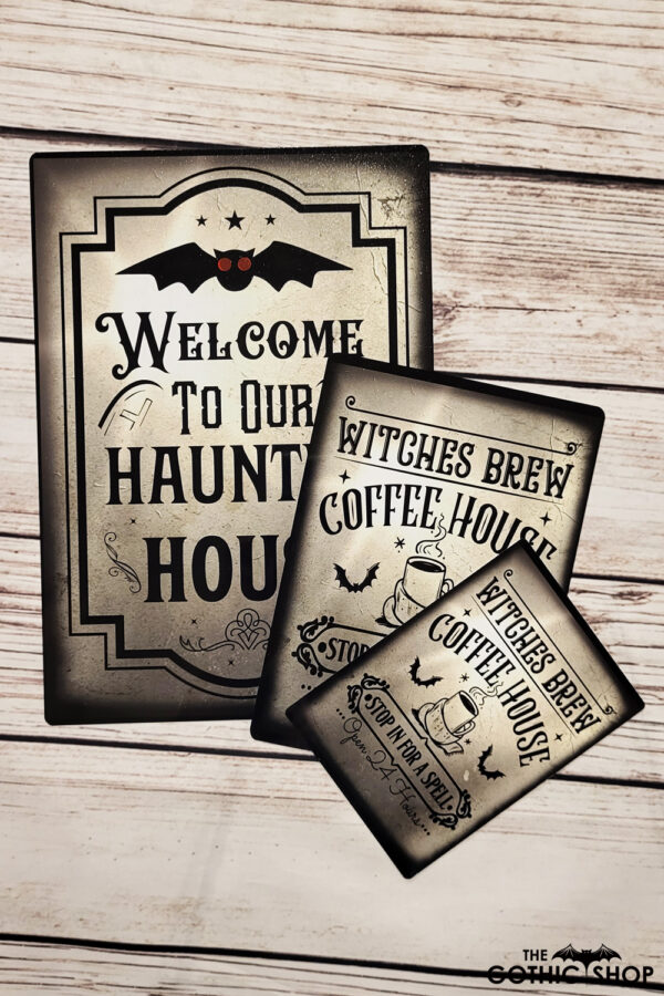 Welcome Haunted House Gothic Witchy Medium Metal Sign