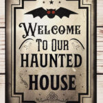 Welcome Haunted House Gothic Witchy Medium Metal Sign