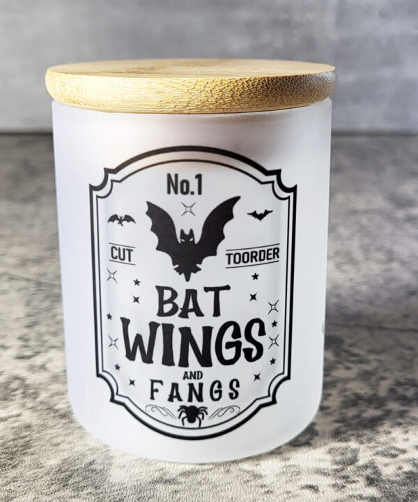 Bat Wings Fangs Gothic Witchy Little Frosted Glass Jar