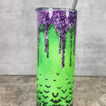 Bats Purple Green Glitter Gothic Print Skinny Tumbler