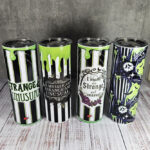 Strange Unusual Green Slime, Roses & Stripe Gothic Print Skinny Tumblers