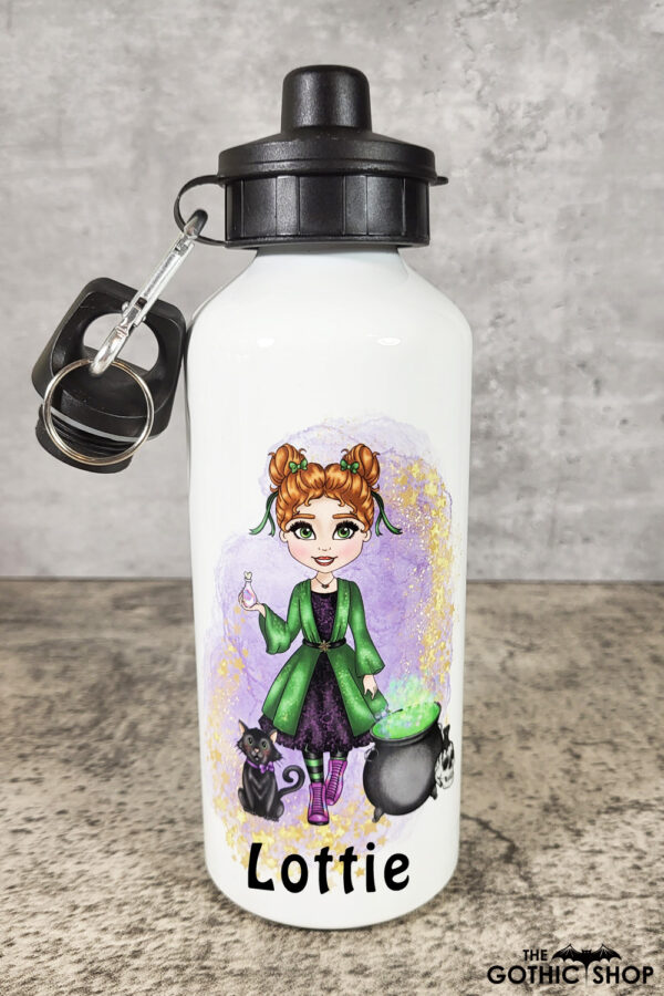 Personalised Green Witch 600ml Metal Sports Water Bottle