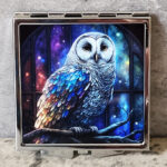 Owl Stained Glass Window Gothic Print Slim Silver Square Compact Mirror