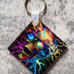 Electrified Skull Gothic Print Square Keyring