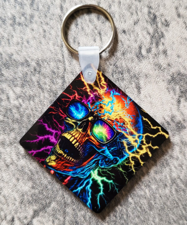 Electrified Skull Gothic Print Square Keyring