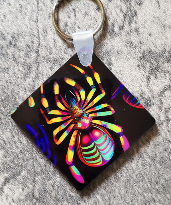 Neon Tarantula Spider Gothic Print Square Keyring