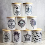 Gothic print small frosted jars