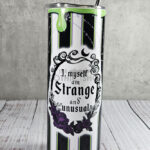 Strange Unusual Green Slime, Roses & Stripe Gothic Print Skinny Tumbler