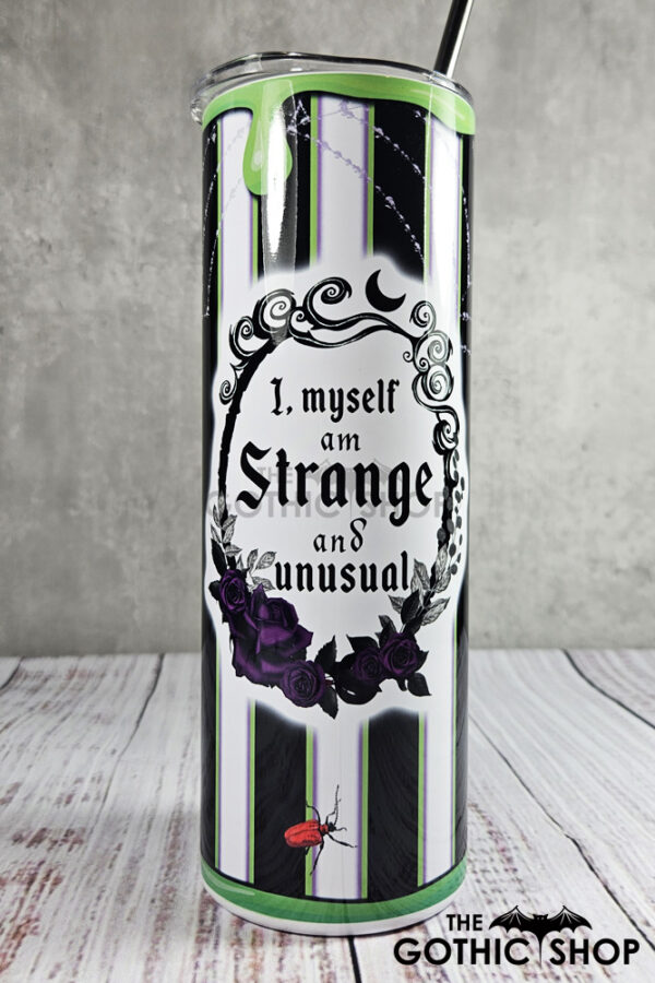 Strange Unusual Green Slime, Roses & Stripe Gothic Print Skinny Tumbler