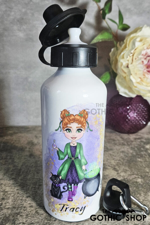 Personalised Green Witch 600ml Metal Sports Water Bottle