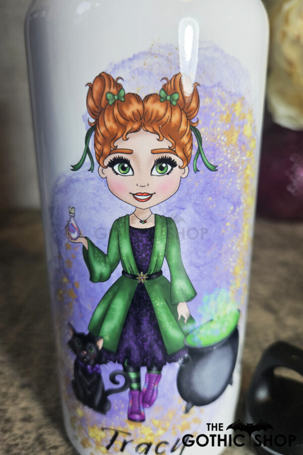 Personalised Green Witch 600ml Metal Sports Water Bottle