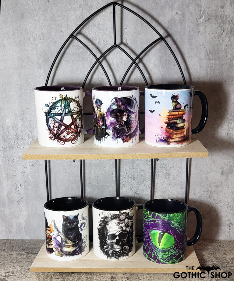 Gothic Mug Rug Flower Skull Black White Gothic Print Ceramic Mug - Gothic Mugs
