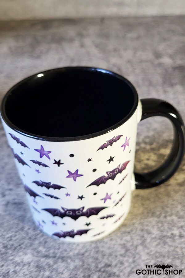 Purple Bats and Stars Gothic Print Ceramic Mug