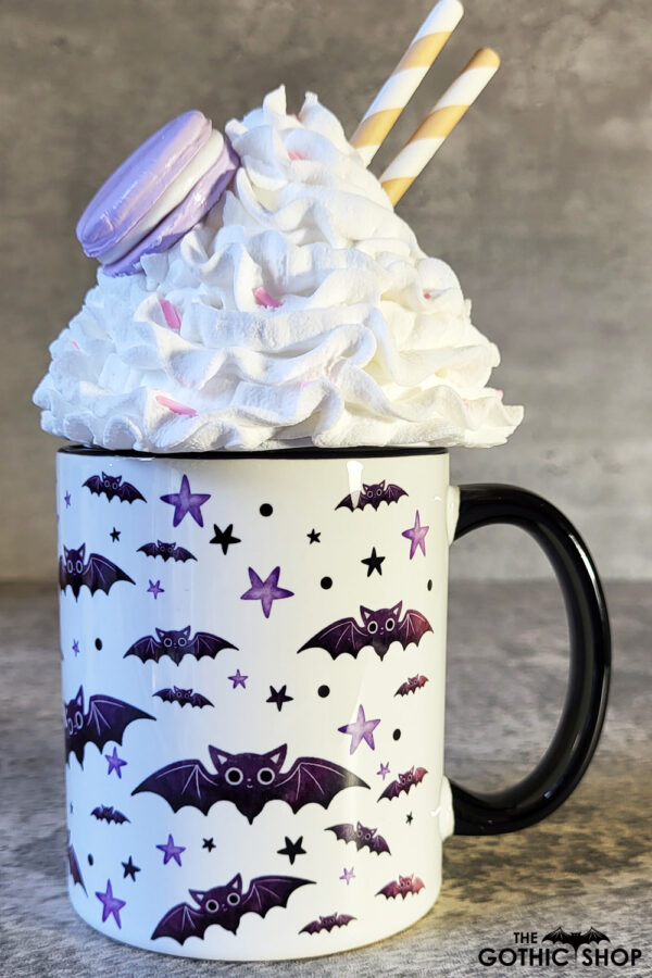 Purple Bats and Stars Gothic Print Ceramic Mug