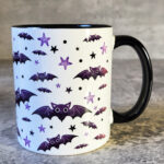 Purple Bats and Stars Gothic Print Ceramic Mug