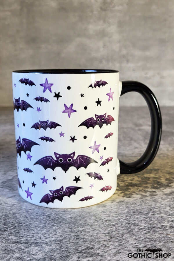 Purple Bats and Stars Gothic Print Ceramic Mug