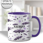 purple bats and stars gothic print ceramic mug