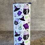 Purple Witchy Halloween Gothic Print Skinny Tumbler