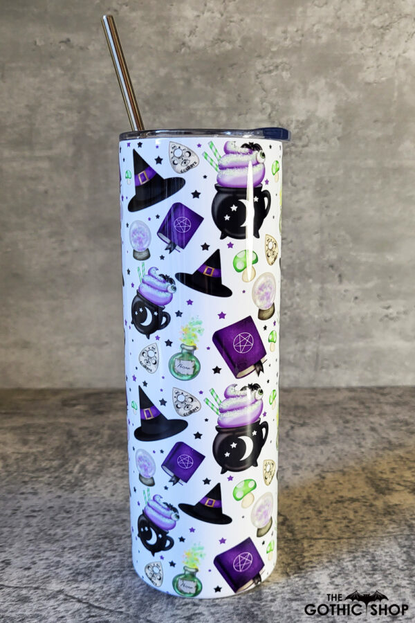 Purple Witchy Halloween Gothic Print Skinny Tumbler