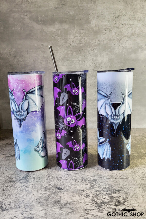 Bats Black Gothic Print Skinny Tumblers