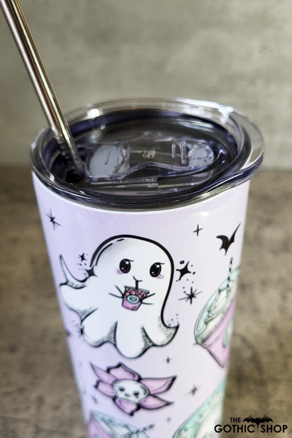 Ghoubucks Ghostie Lavendar Gothic Print Skinny Tumbler