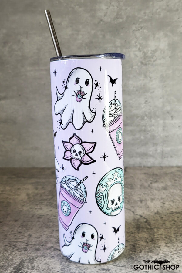 Ghoubucks Ghostie Lavendar Gothic Print Skinny Tumbler