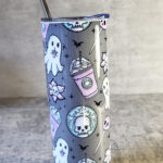 Ghostbucks Ghostie Grey Gothic Print Skinny Tumbler