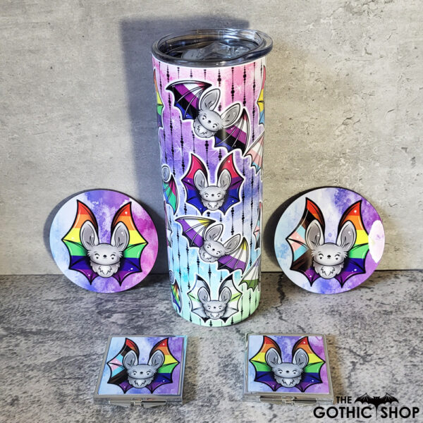 LGBTQ pride bats tumbler, coasters and mirrors
