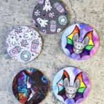 Pride Flag Bats, Witch and ghosties 9cm Round Glossy Coasters