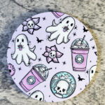 Ghostbucks Ghostie Lavendar Gothic Print 9cm Round Glossy Coaster