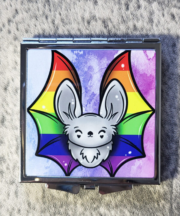 Pride Flag Bat Slim Silver Square Compact Mirror