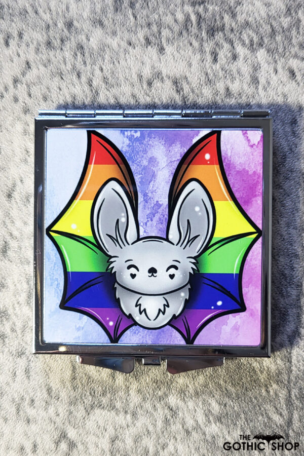 Pride Flag Bat Slim Silver Square Compact Mirror