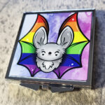 Pride Flag Bat Slim Silver Square Compact Mirror