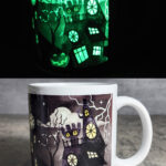 Spooky Halloween Village Scene Glow in the Dark Ceramic Mug