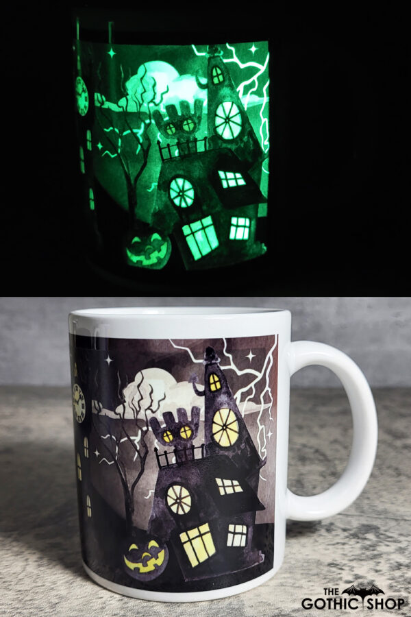 Spooky Halloween Village Scene Glow in the Dark Ceramic Mug