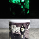 Spooky Halloween Village Scene Glow in the Dark Ceramic Mug