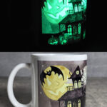Spooky Halloween Village Scene Glow in the Dark Ceramic Mug