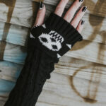 gothic knitted skull and crossbones fingerless gloves