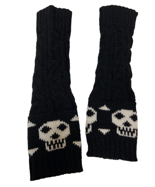 gothic knitted skull and crossbones fingerless gloves