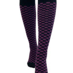 Gothic Black Purple Checkerboard Square Knee High Gothic Socks
