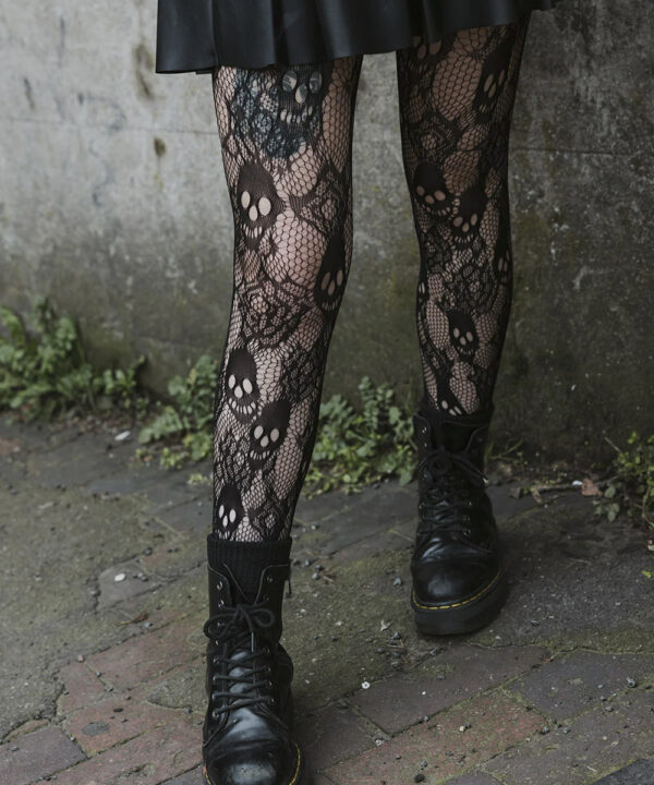 rose skull net gothic black tights