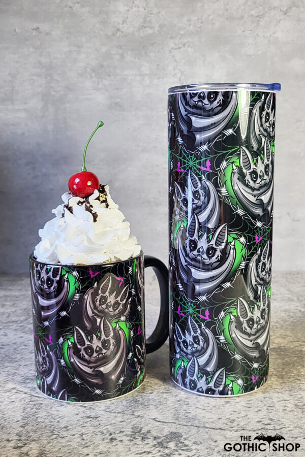 Batsnuggles Green Barbed Hearts Gothic Skinny Tumbler and Mug