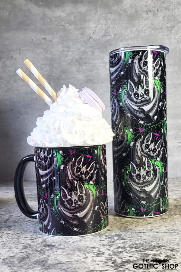 Batsnuggles Green Barbed Hearts Gothic Skinny Tumbler and Mug