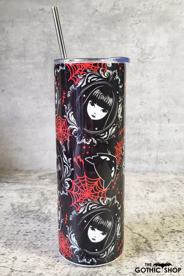 Stay Strange Goth Girl Cameo & Red Cobwebs Skinny Tumbler