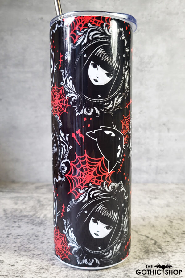 stay strange goth girl cameo & red cobwebs 20oz straight tumbler preorder