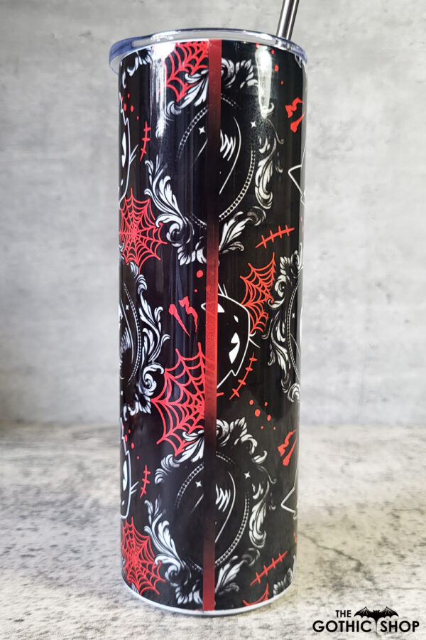 stay strange goth girl cameo & red cobwebs 20oz straight tumbler preorder