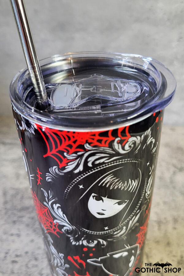stay strange goth girl cameo & red cobwebs 20oz straight tumbler preorder